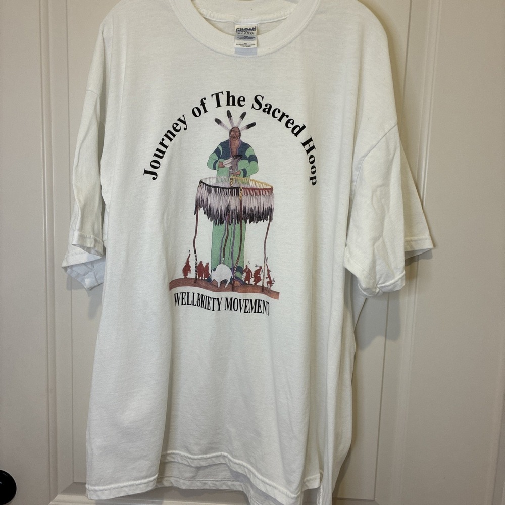 Gildan Journey of the Sacred Hoop Wellbriety Movement T-Shirt White XXL Mens Y2K